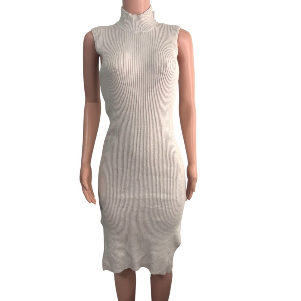 NWT MAGASCHONI Women’s Cream Ribbed Midi Dress